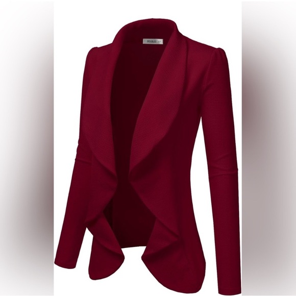 DOUBLJU Classic Draped Open Front Blazer Jackets for Womens with Plus Size - Picture 2 of 5